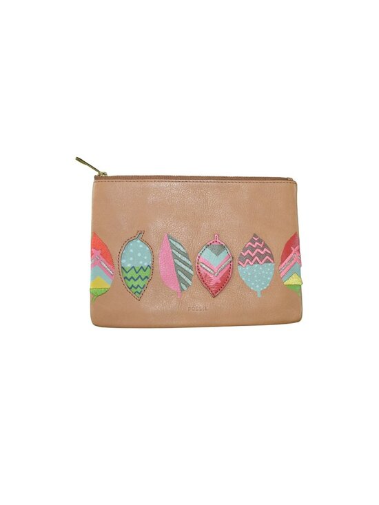 Fossil Handbags - Fossil Emma Wristlet Cowhide Leather Feather Design Bohemian Missing Wrist Strap
